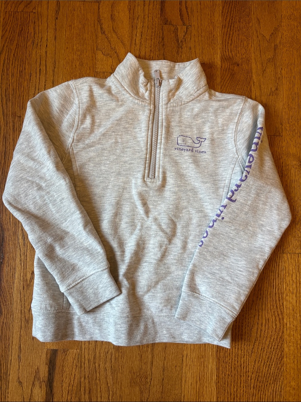 Vineyard Vines Light Gray Quarter-Zip Pullover with Purple Logo